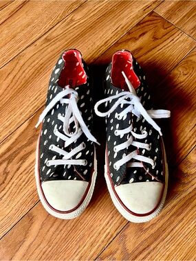 Marimekko Converse X Black Polka Dot Sneakers with White Laces and Red Accents
